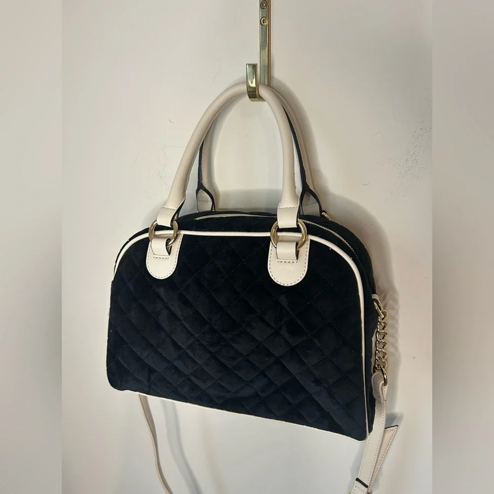 juicy couture black cream embroidered crest satchel bag